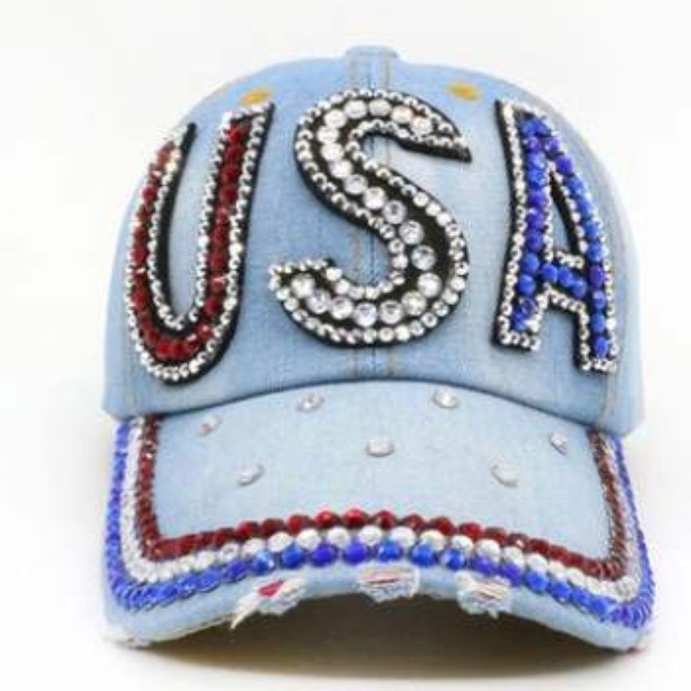 PATRIOTIC BASEBALL HAT WITH ADJ STRAPS/VISOR HAT